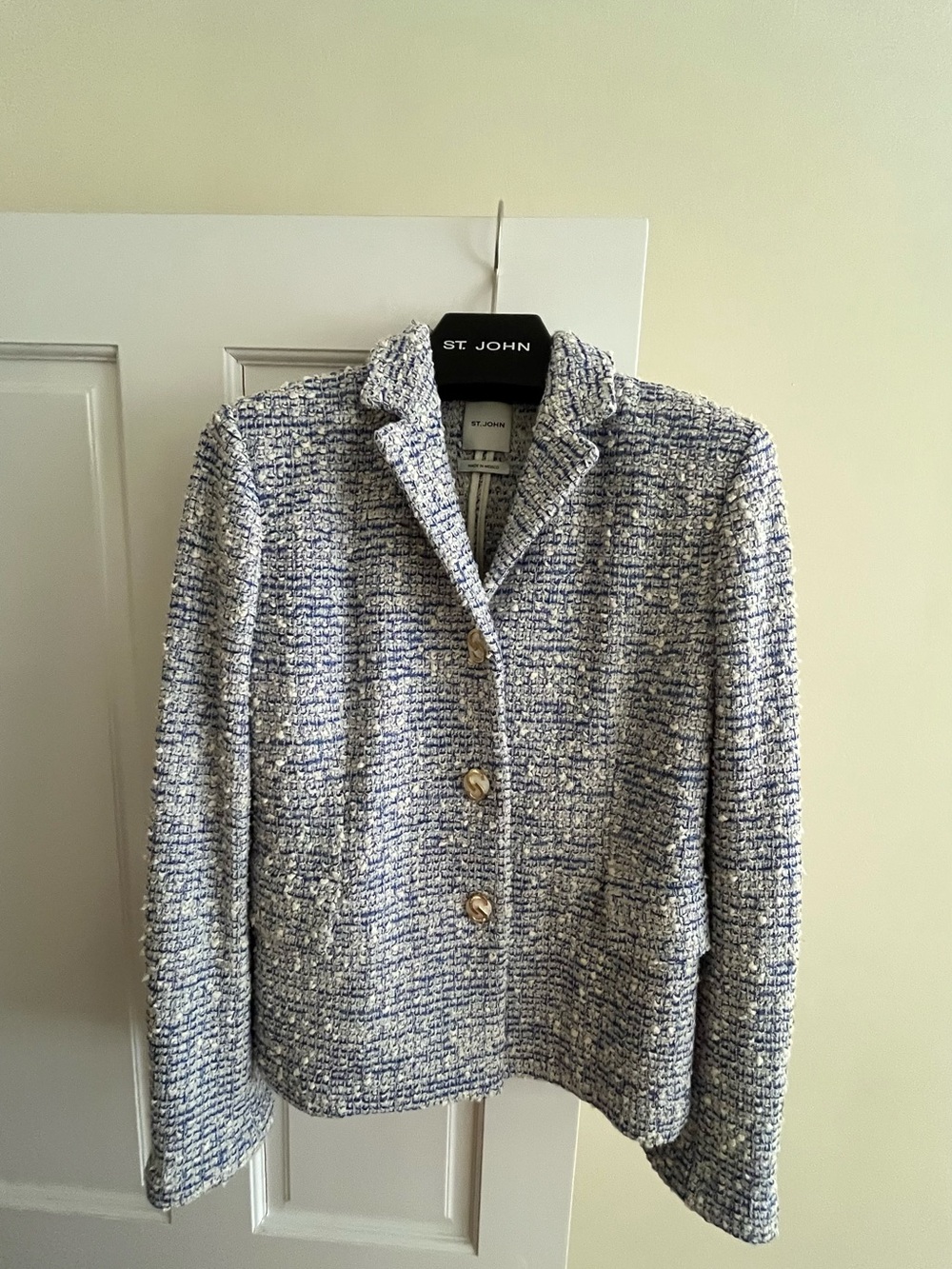 St John Knit Women’s Blue & White Boucle Blazer Size 8